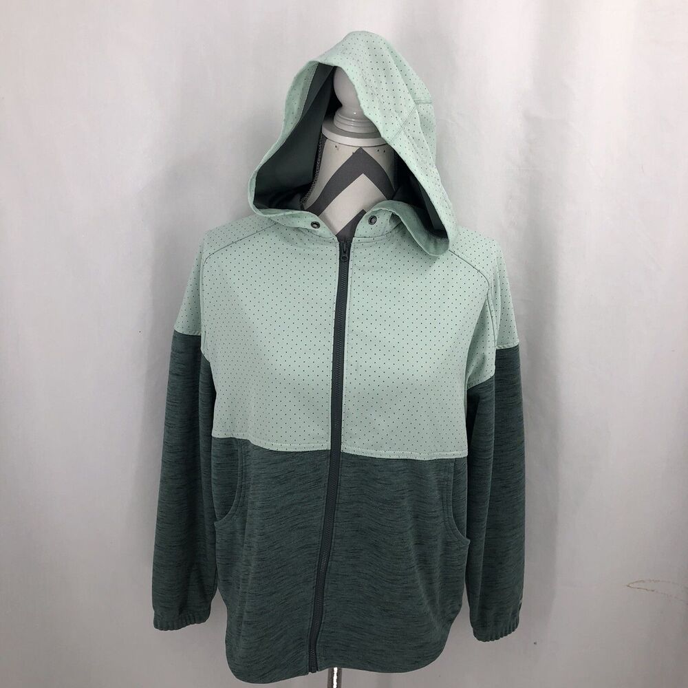 Columbia Full Zip Hoodie Long Sleeve Jacket 2 Tone Green Perforated XL0400 Small